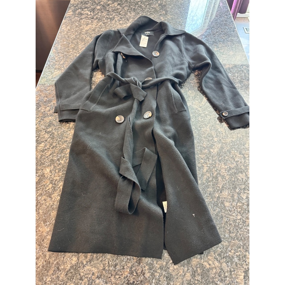 Express‎ Womens Black Knit Trench Coat Cashmere Blend Belted Jacket S 95207